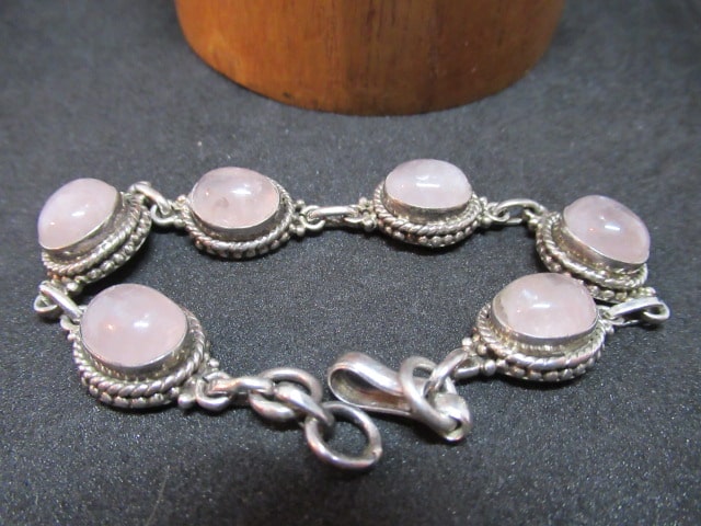 Bracelet mixte en argent quartz rose