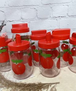 Lot de 7 bocaux vintage pour la cuisine Henkel Gulf motifs pommes rouges