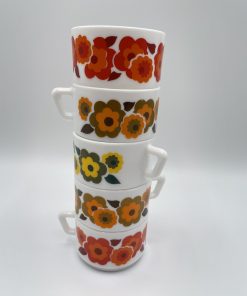 5 tasses à café vintage Arcopal lotus fleurs hippies